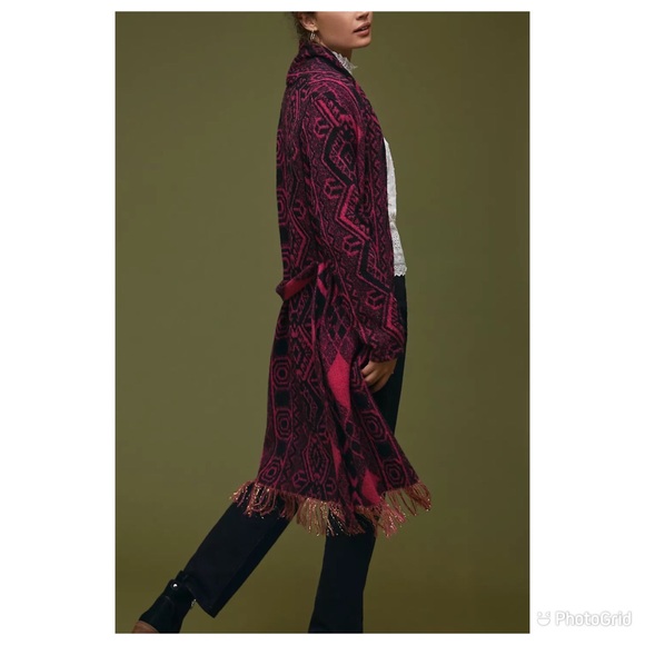 NWOT - Anthropologie, Vilagallo, Abstract Fringed Sweater Coat - Picture 3 of 10